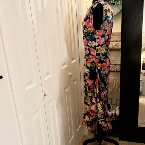 Lulu's Navy Floral One Shoulder Dress - Blue and Pink - Picture 3 of 10